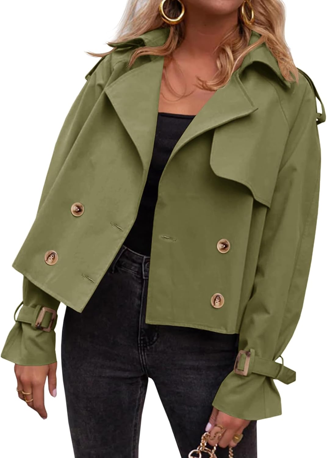 Stylish Oversized Cropped Trench Coat for Women by Tankaneo