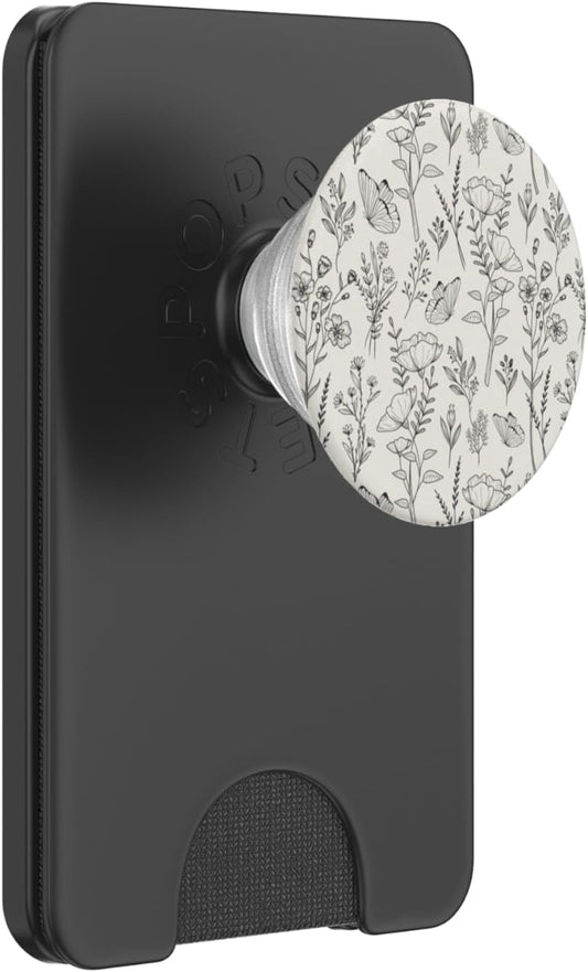 Black & Cream Butterfly Meadow PopWallet for MagSafe Users