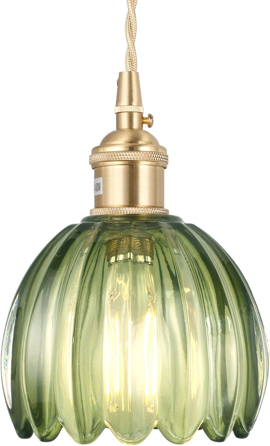 Mini Pendant Light with Green Tulip Glass Lampshade for Home
