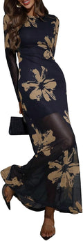 Verdusa Floral Mesh Maxi Dress - Elegant Long Sleeve Cocktail Dress