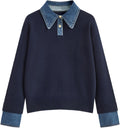 Womens Fall Oversized Long Sleeve Sweaters with Denim Collar - Chic