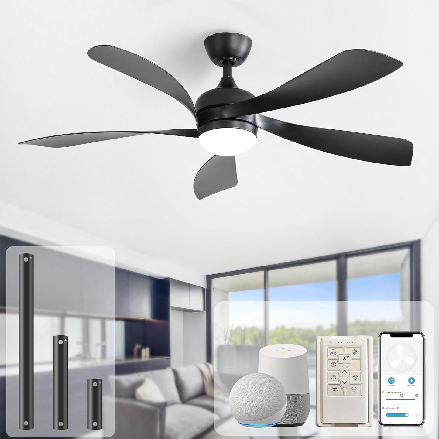 Sofucor 52 Inch Smart Ceiling Fan with Lights and Remote Control
