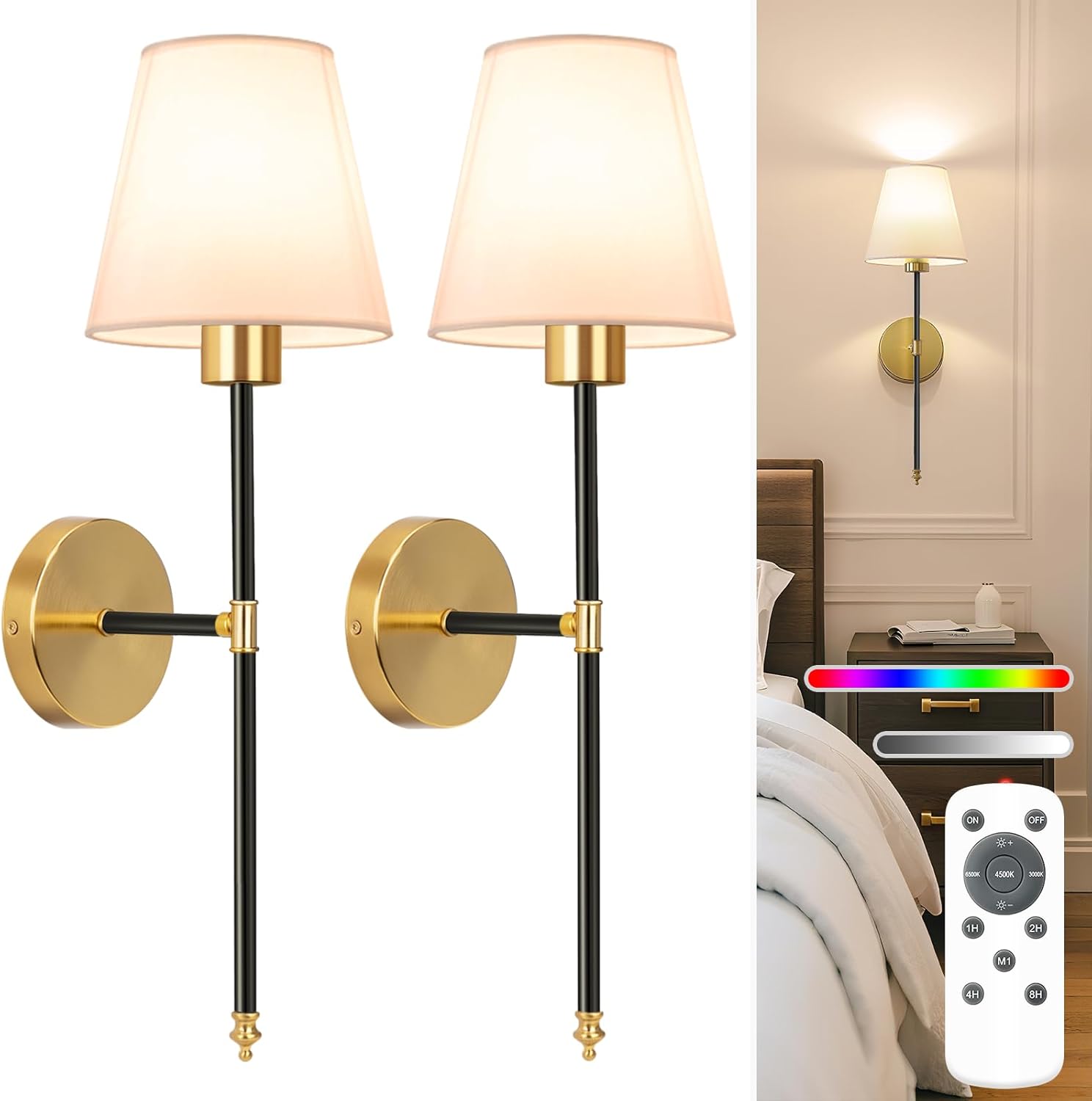 NIORSUN Battery Operated Wall Sconce Set of 2 for Home Decor
