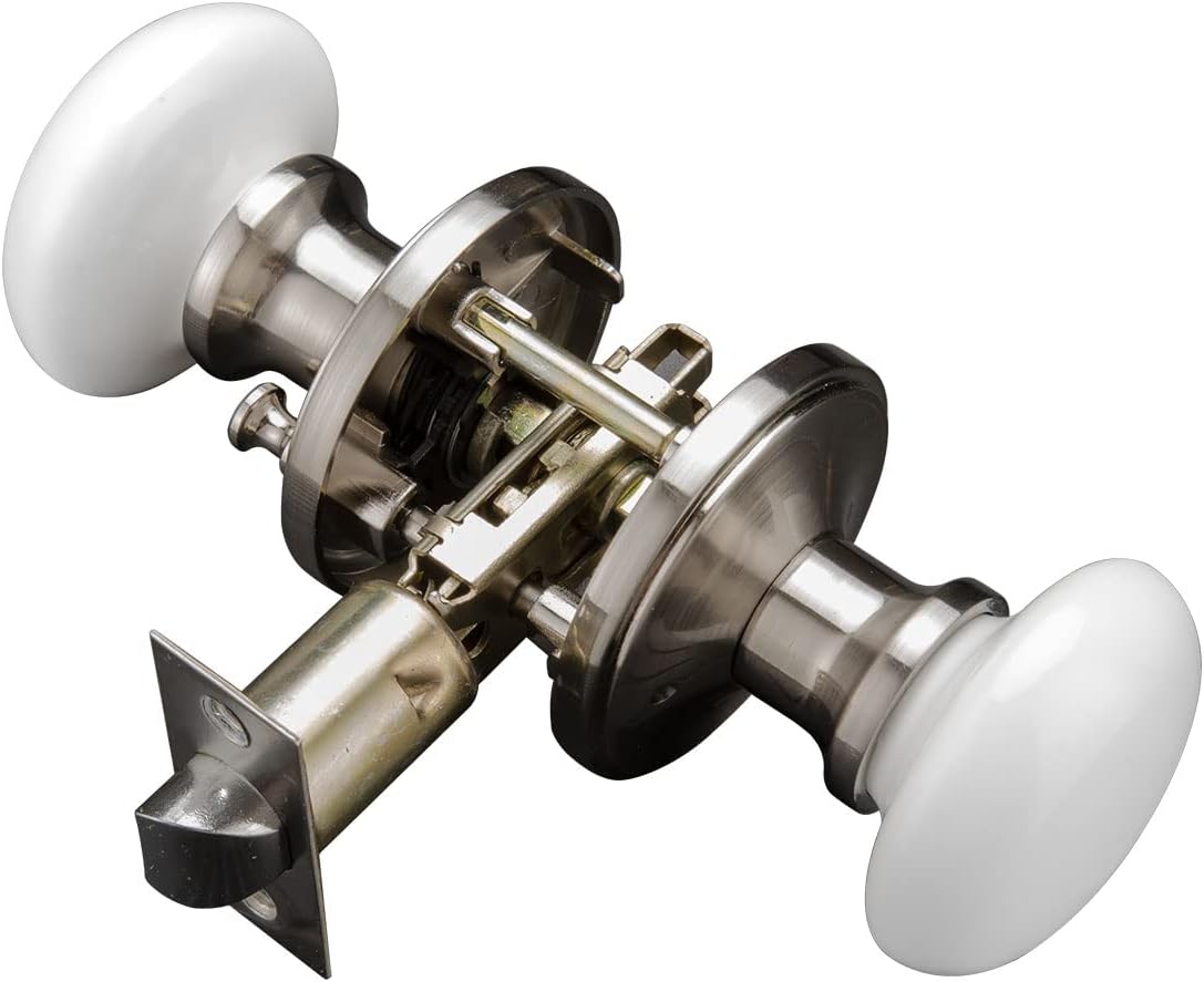 NCL White Door Knobs - Satin Nickel Keyless Handles for Interiors