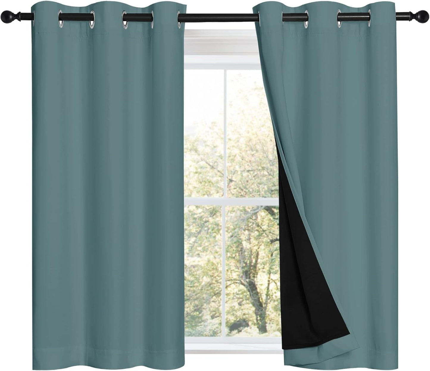 NICETOWN Greyish Blue 100% Blackout Curtains for Small Windows
