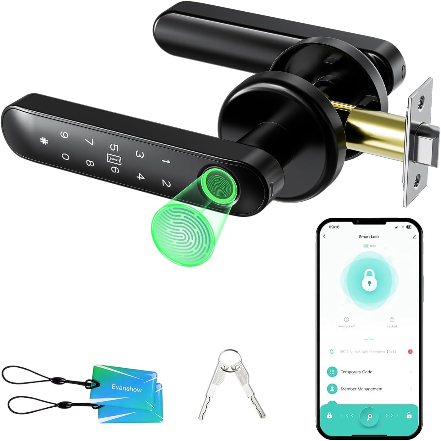 Fingerprint Door Lock Biometric Knob with Keypad for Security