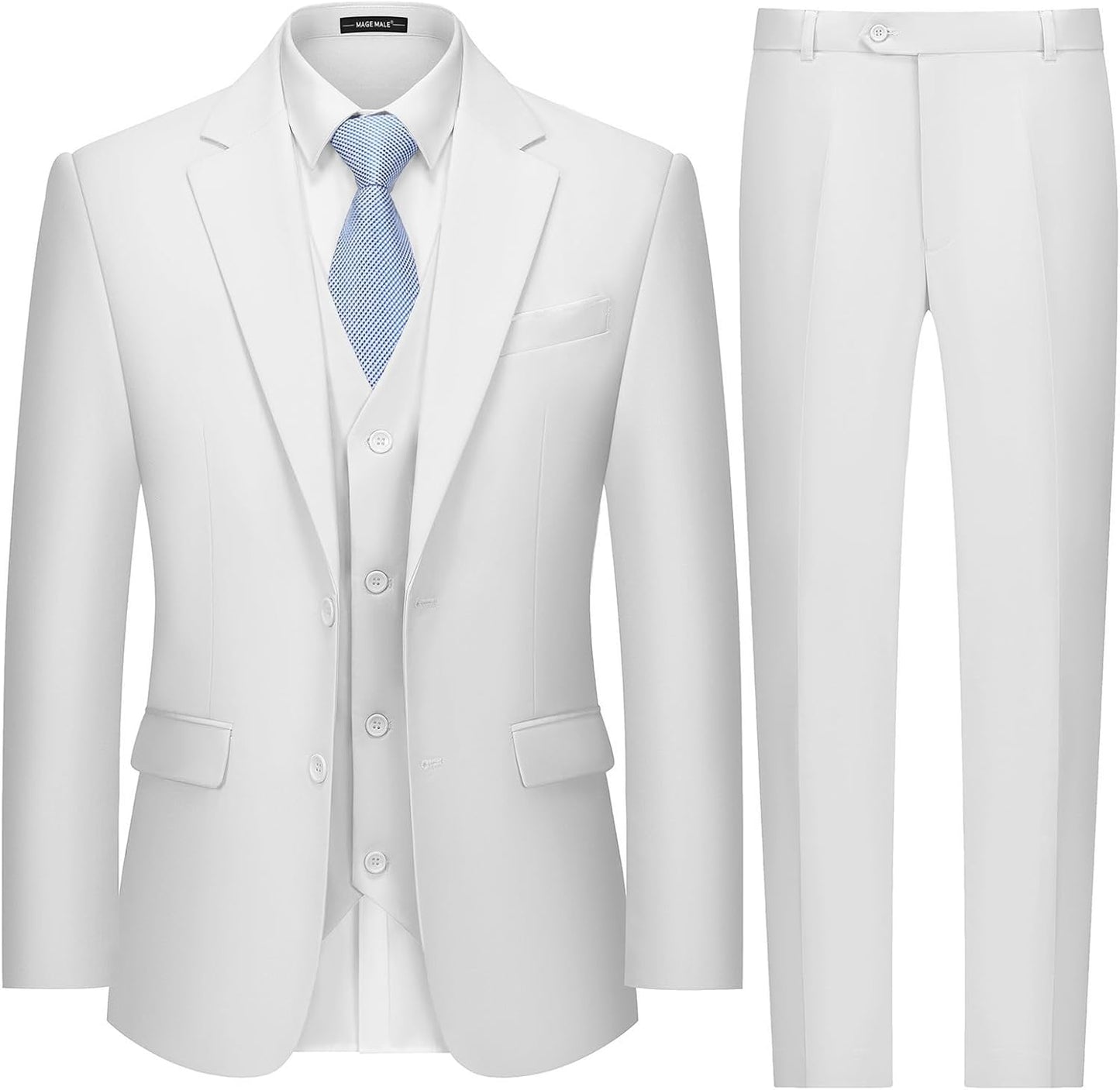 MAGE MALE Mens 3 Piece Slim Fit Tuxedo Suit Set for Weddings