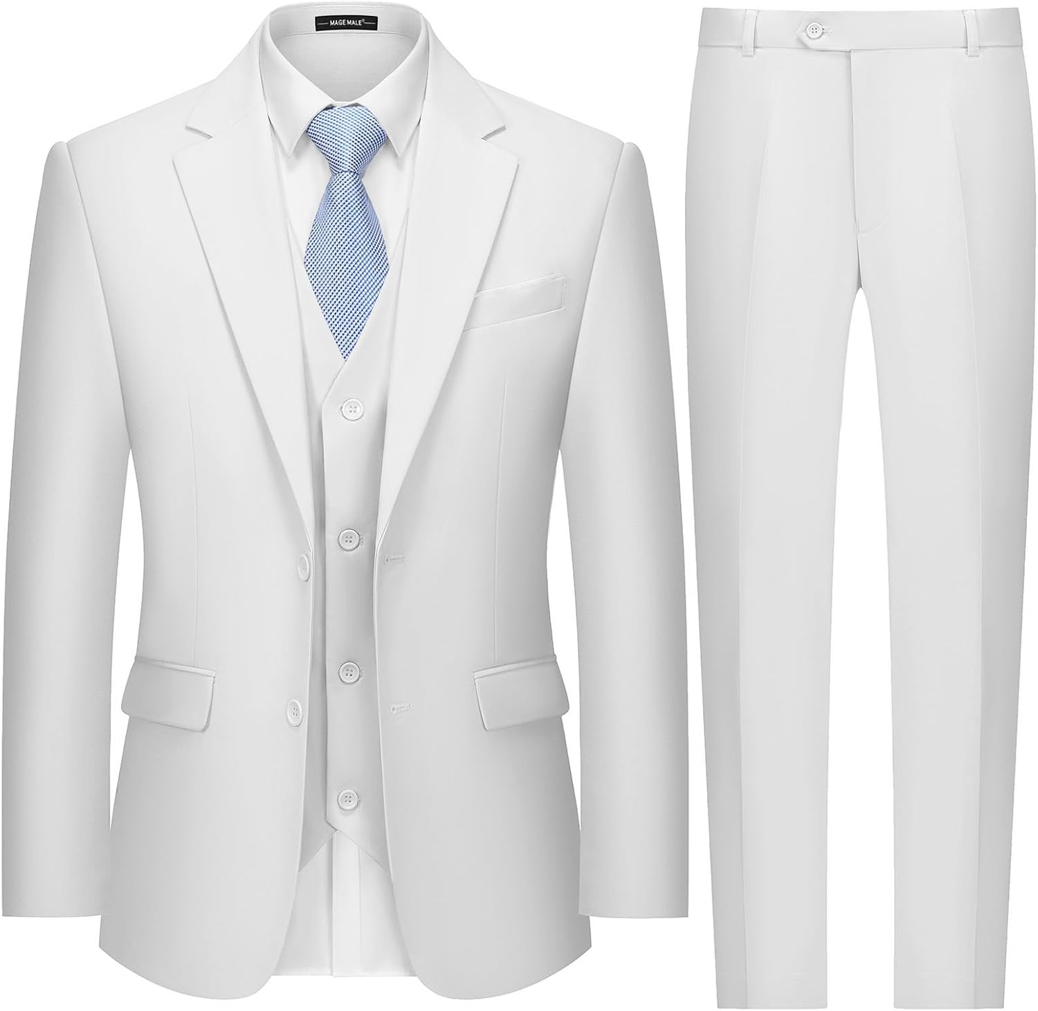 MAGE MALE Mens 3 Piece Slim Fit Tuxedo Suit Set for Weddings