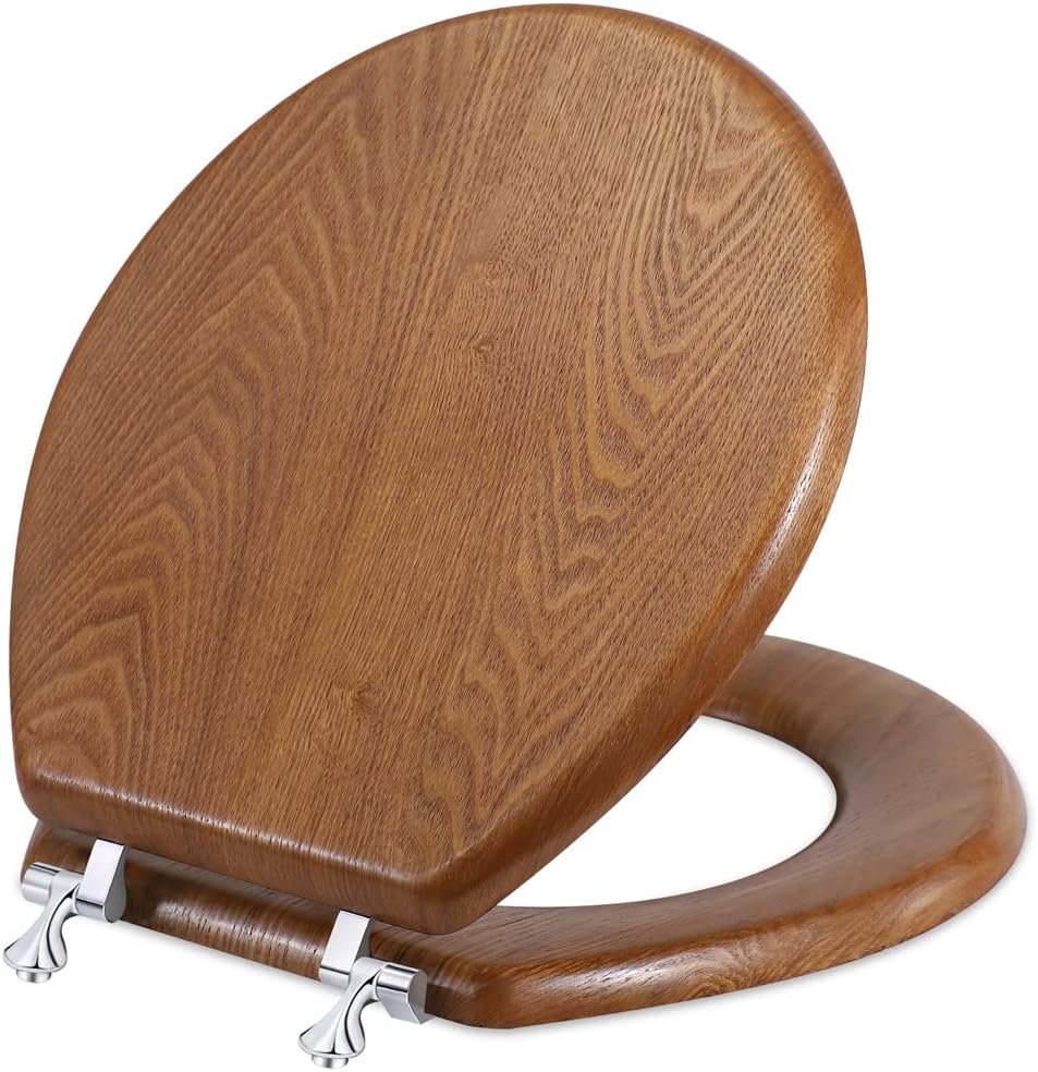 Round Wooden Toilet Seat for Standard Toilets - Easy Install