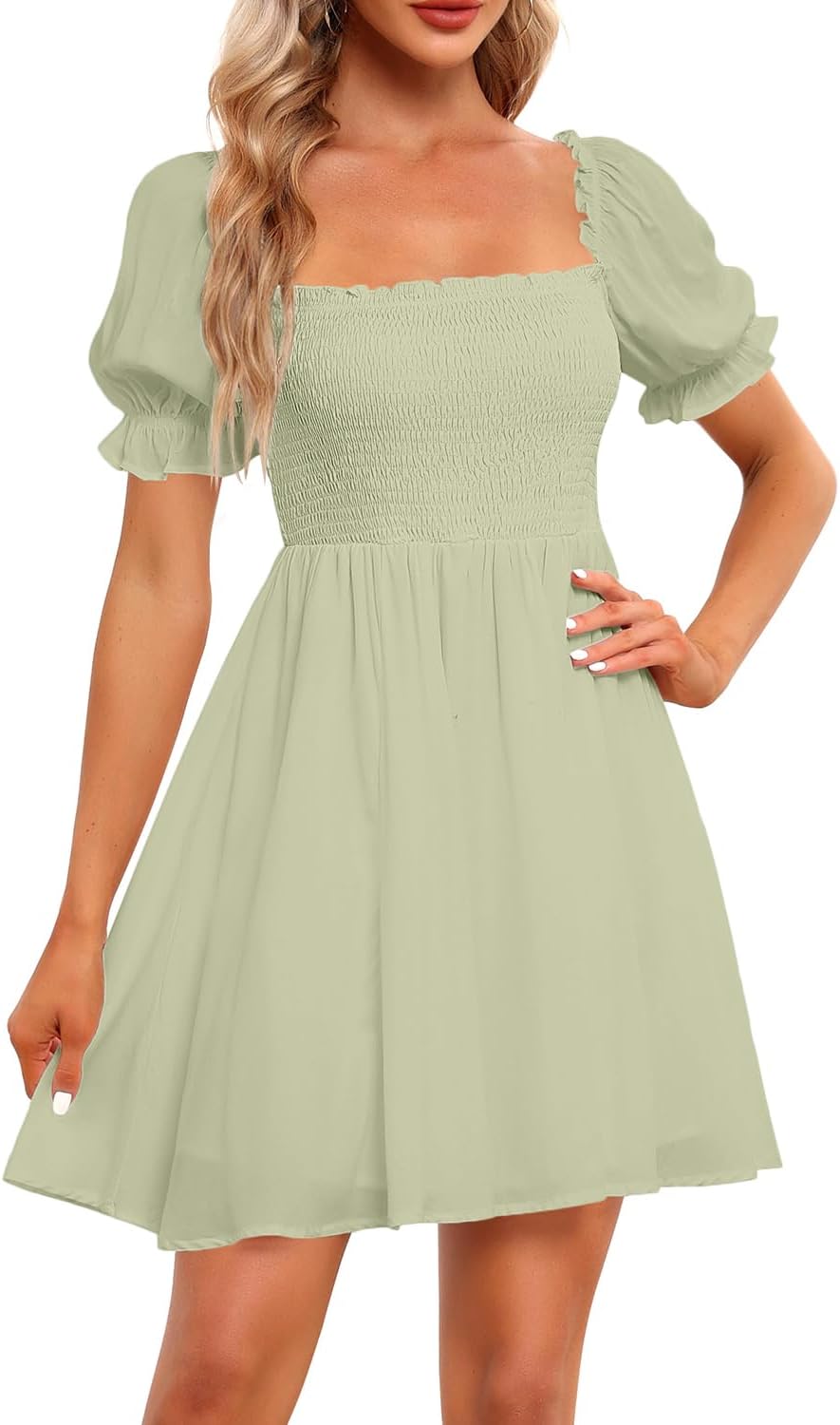 Holipick Women's Casual Square Neck Smocked Dress for All Occasions