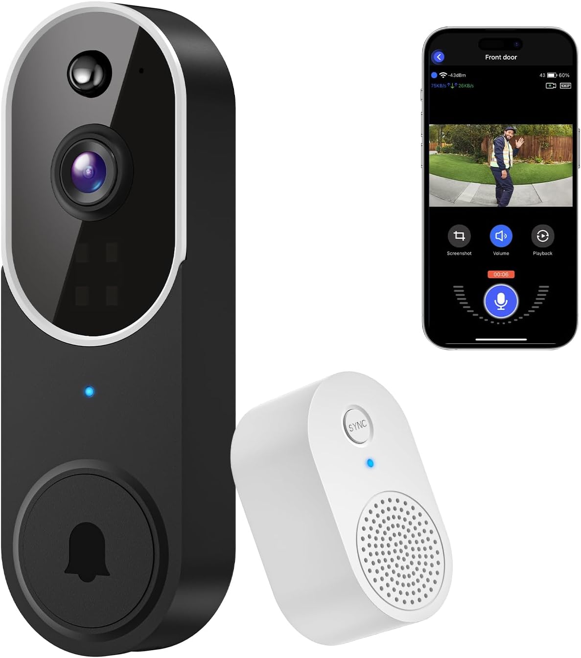 1080P Wireless Doorbell Camera: AI Human Detection