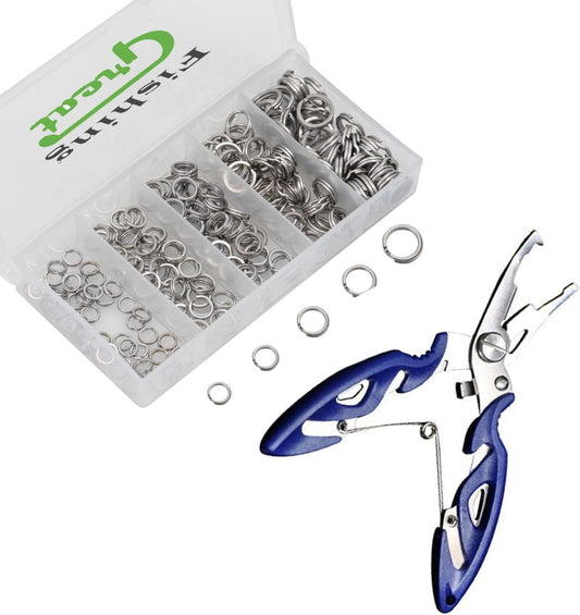 200PCS Heavy Stainless Split Ring Set + Fishing Pliers, 30-120lb Test