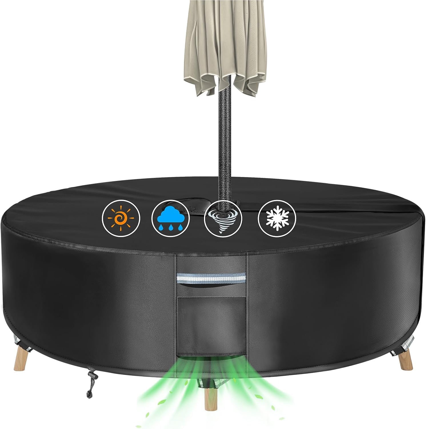 Round Patio Table Cover with Umbrella Hole - Heavy Duty Waterproof