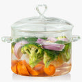 4L Glass Cooking Pot with Heart-shaped Lid - Clear 4.2Qt Simmer Pot