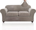 PrinceDeco Velvet Loveseat Cover for 2 Cushion Couch - Medium Taupe