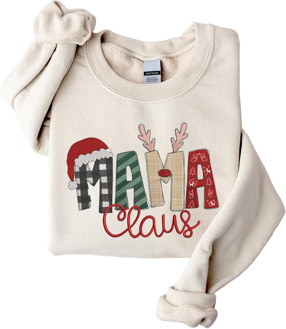 Custom Christmas Claus Embroidery Sweatshirt for Women Gifts