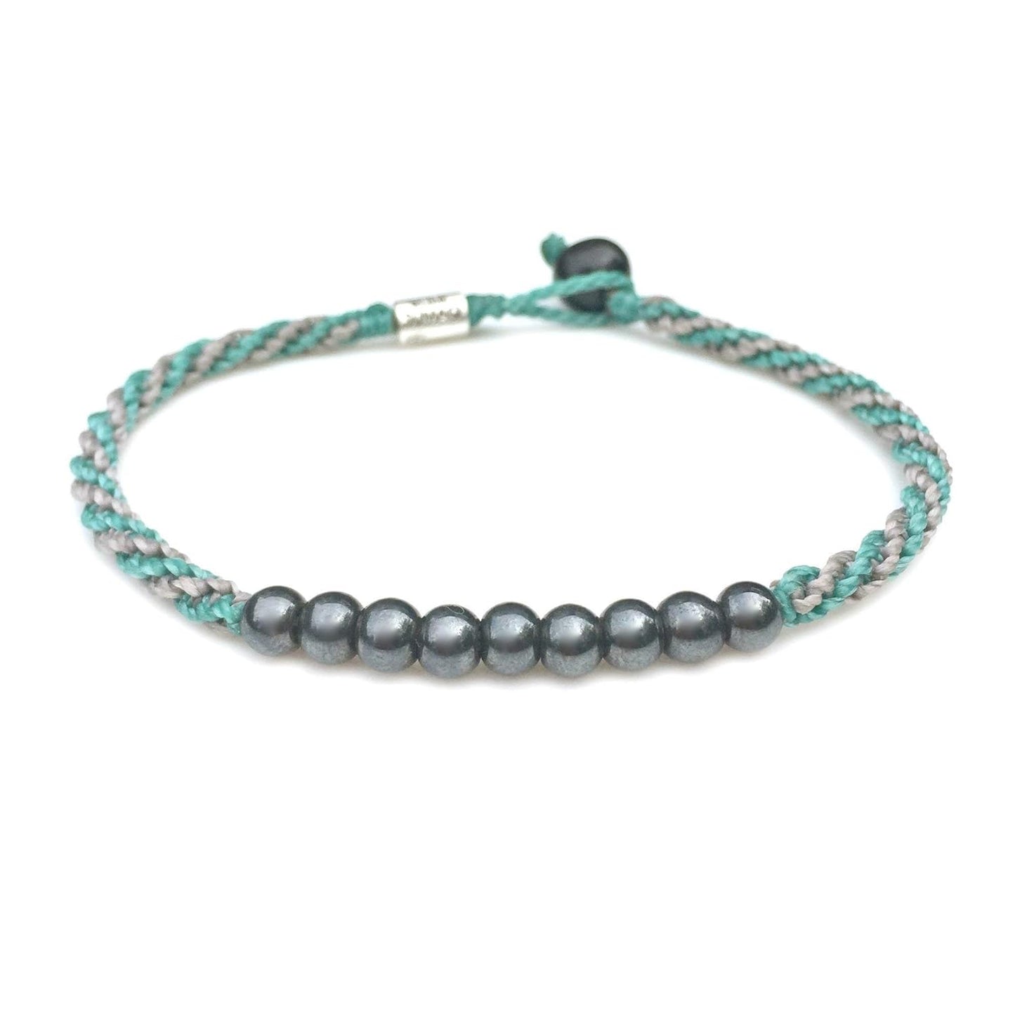 Surfer Anklet Woven Ankle Bracelet with Beaded Hematite Stones