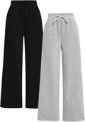 Girl's 2 Pack Sweatpants Elastic Waist Wide Straight Leg Pants Made