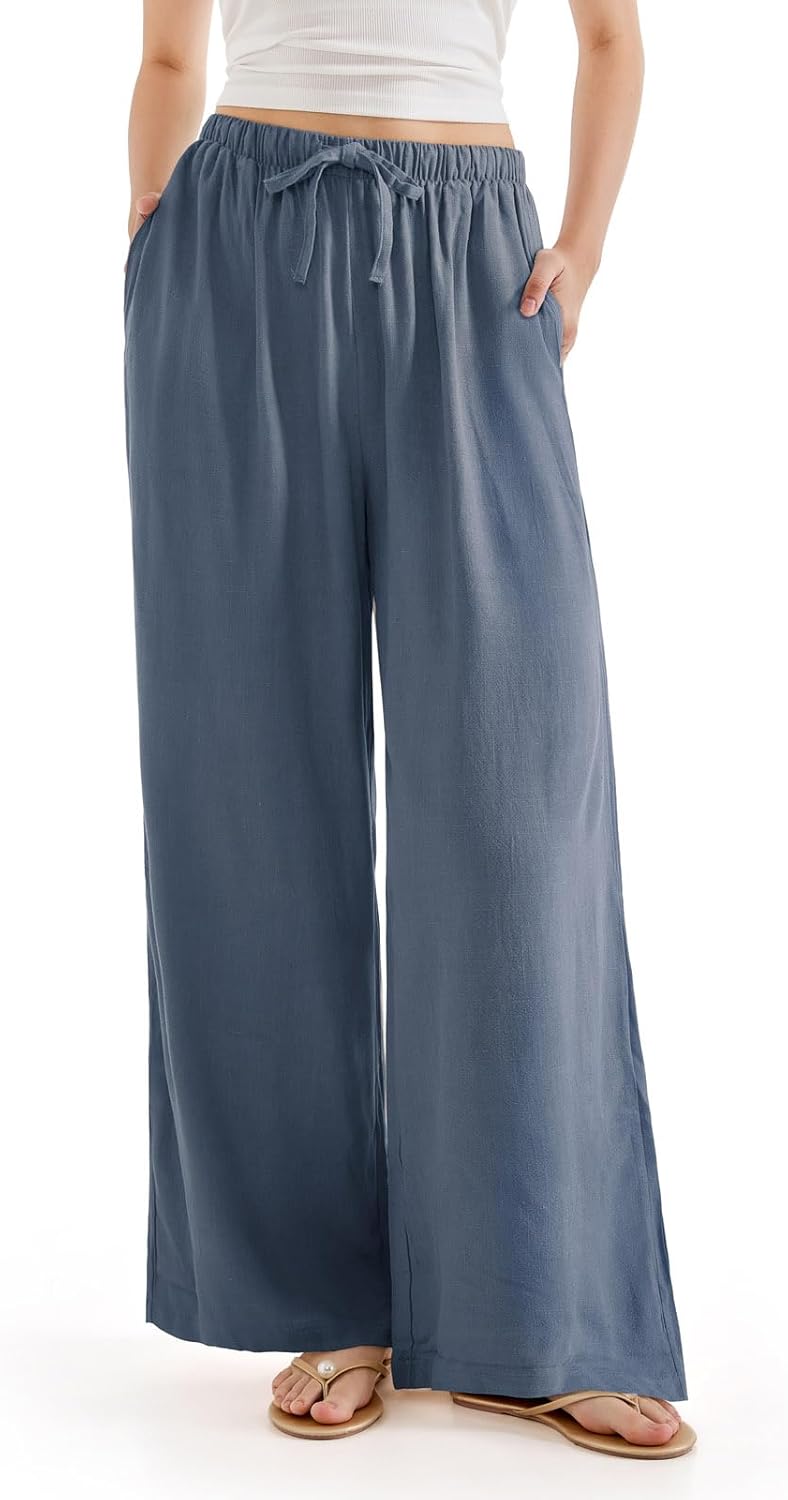 SUUKSESS Women Wide Leg Linen Pants for Summer Comfort