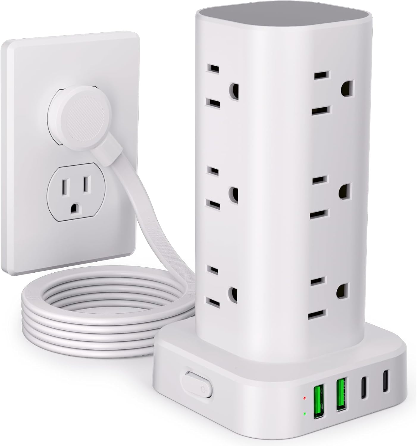 12-Outlet Power Tower with 4 USB Ports - Ultimate Charging Convenience!