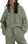 Flygo Womens Fleece 2 Piece Outfits Sweatsuit Crop Pullover - Warm Set