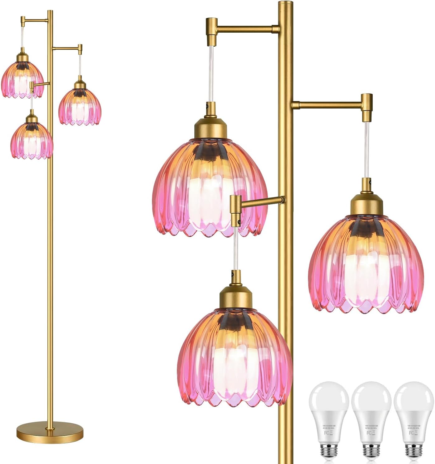 Mid Century Modern Floor Lamp with Glass Shade for Home Decor
