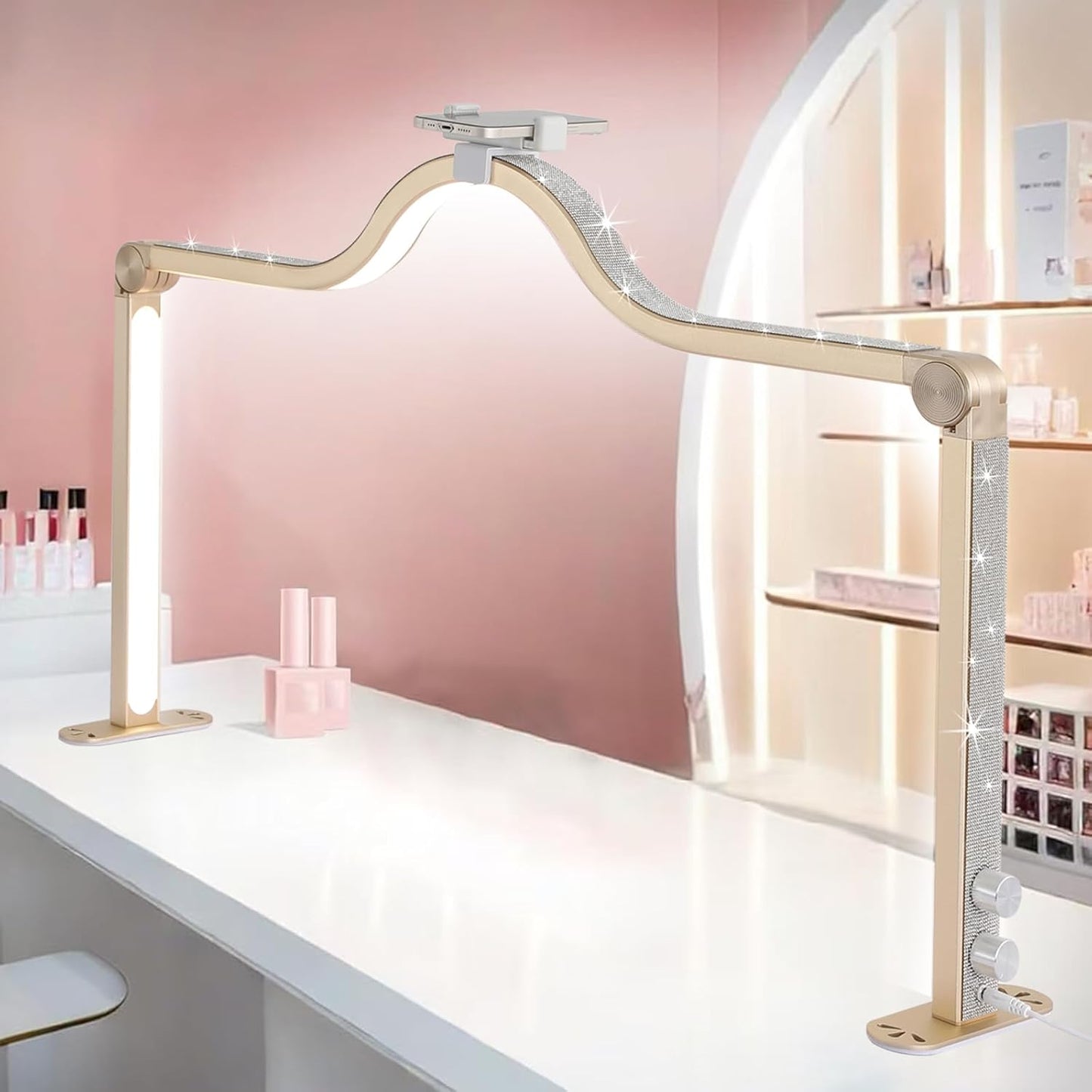 Upgraded Nail Tech Lamp for Desk with Phone Holder and Dimming