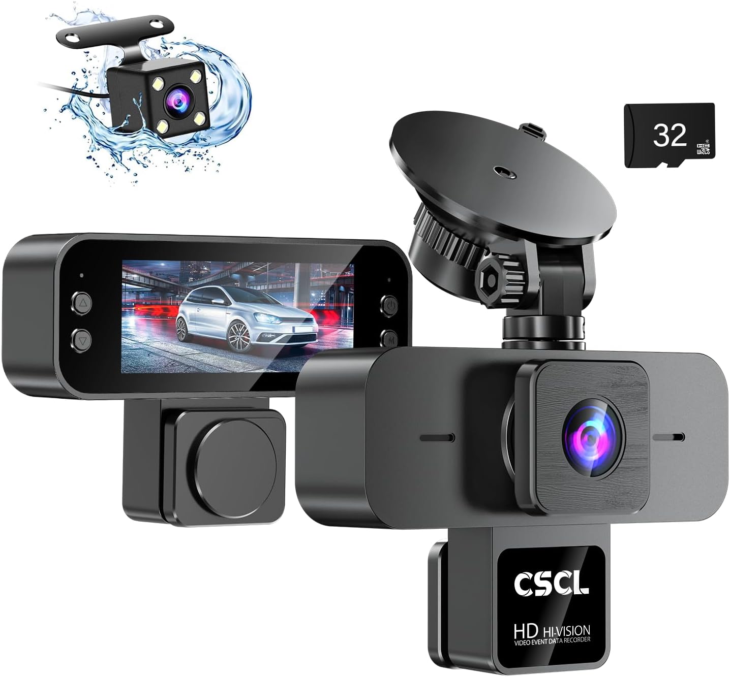 CSCL 3CH Dash Cam: Super Night Vision & 24H Parking