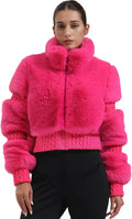 Women Faux Fur Ski Jacket Snowboard Coat - Warm Cropped Winter Jacket