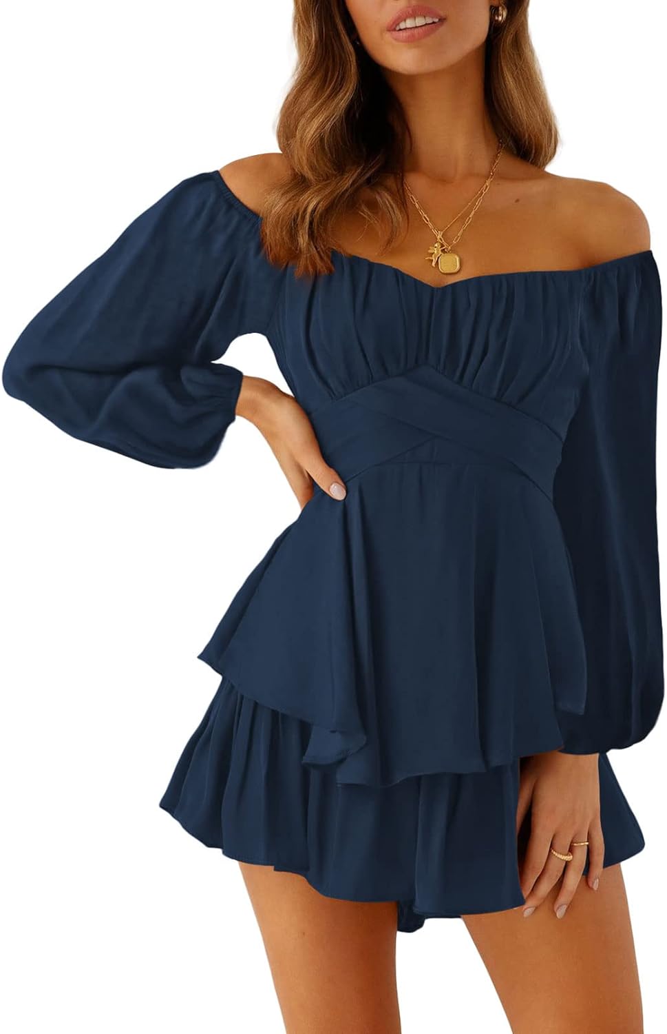 Boho Off Shoulder Ruffle Chiffon Jumpsuit for Women Stylish