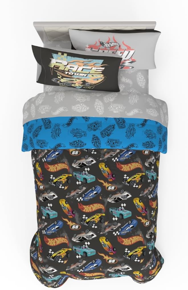 Hot Wheels Kids Bedding Set with Comforter and Sheets for Twin