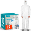 Hazmat Suits 10 Pack Disposable Protective Coveralls - Breathable Full