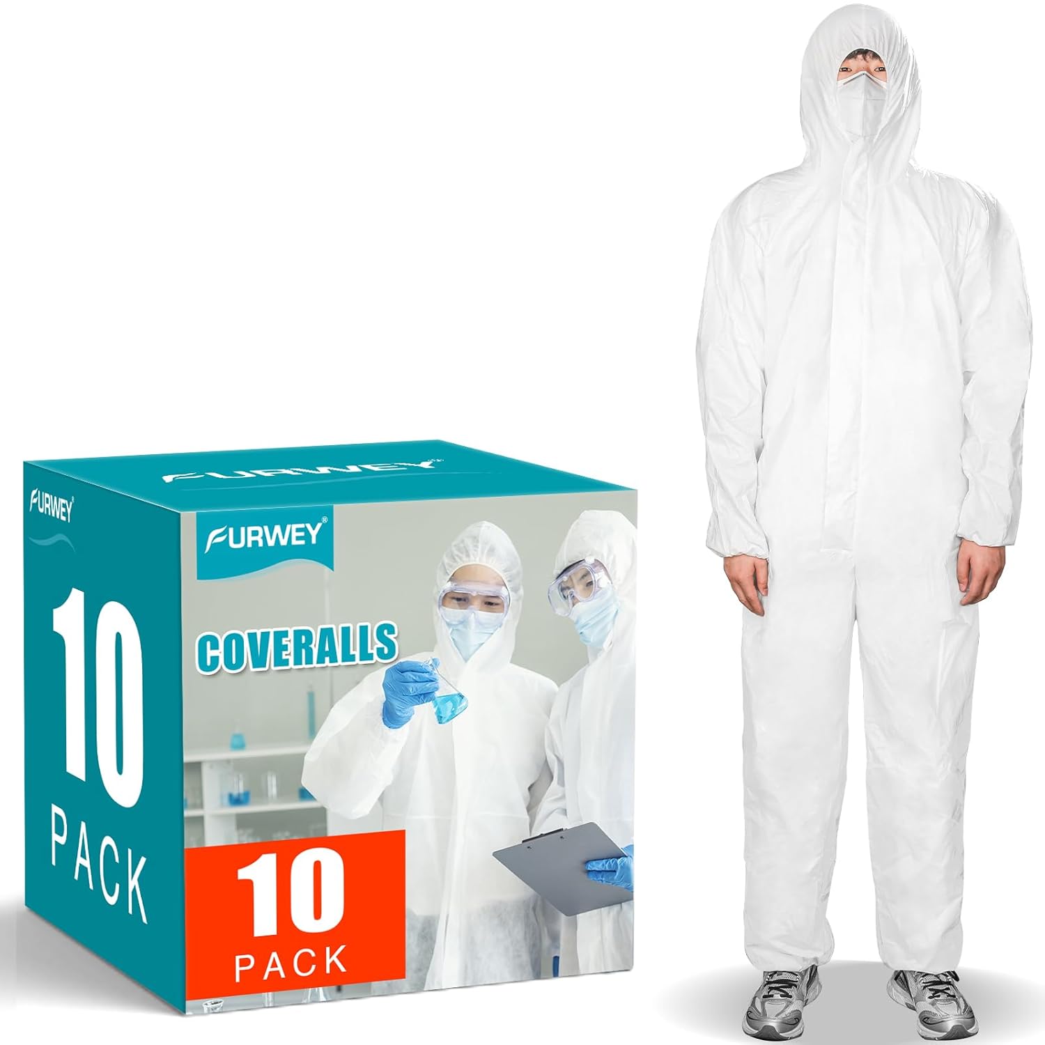 Hazmat Suits 10 Pack Disposable Protective Coveralls for Safety