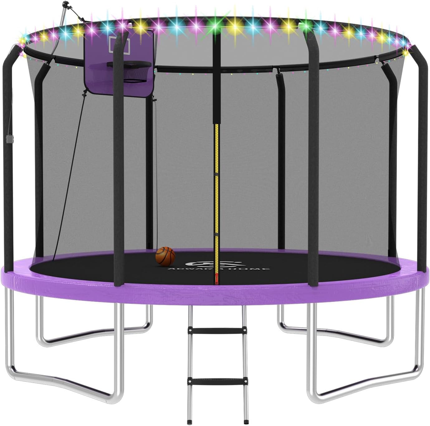 Outdoor Trampoline with Basketball Hoop & LED Lights for Fun