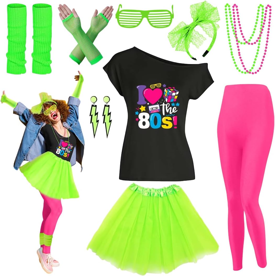 80s Outfit Women Costume Accessories Set for Retro Parties