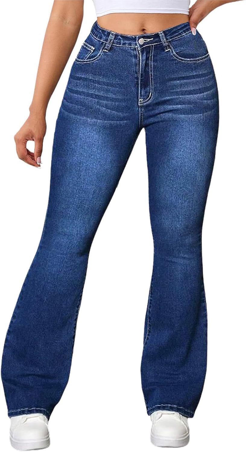 Stylish Bell Bottom Jeans for Women - Ripped High Waisted Denim