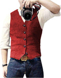 Ceehuteey Mens Tweed Waistcoat V Neck Herringbone Vest - Retro Slim