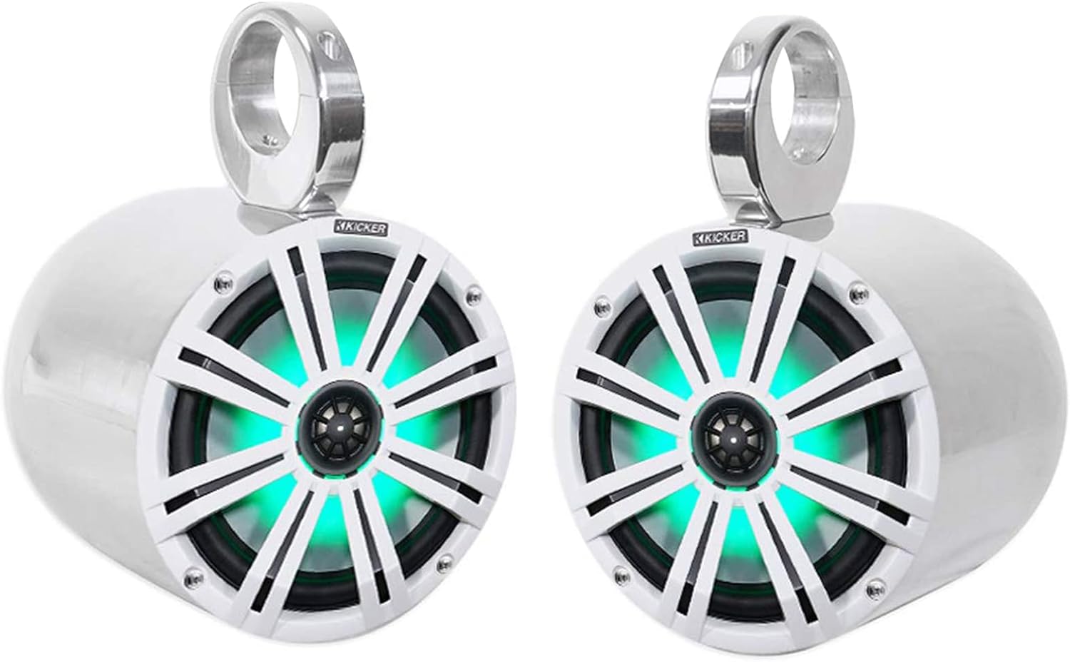 Ultimate Marine Audio Bundle: Kicker 8 LED Waterproof Speakers + Rockville 7.7 Tower Enclosures