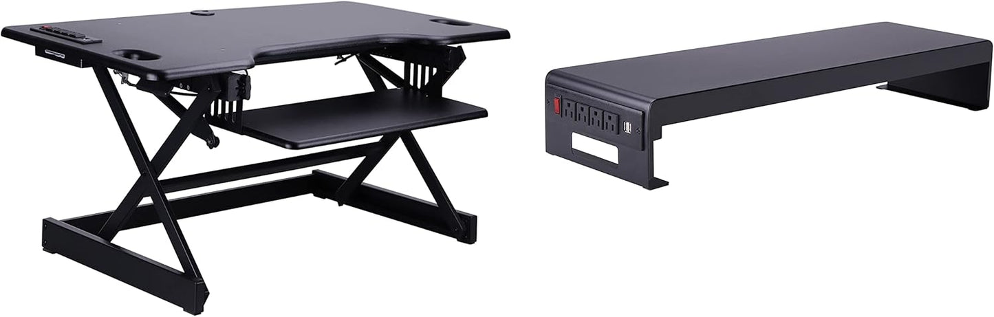 Rocelco 46in Standing Desk Converter with Dual Monitor Stand