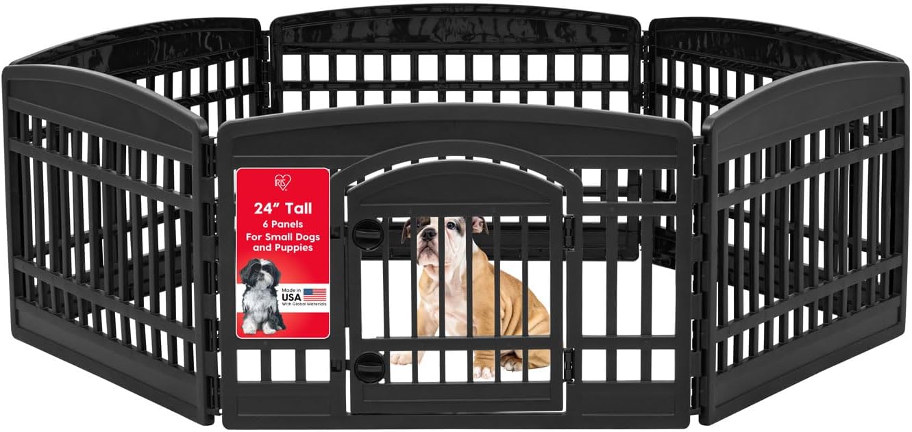IRIS USA 24in 6-Panel Dog Playpen with Door for Small Dogs