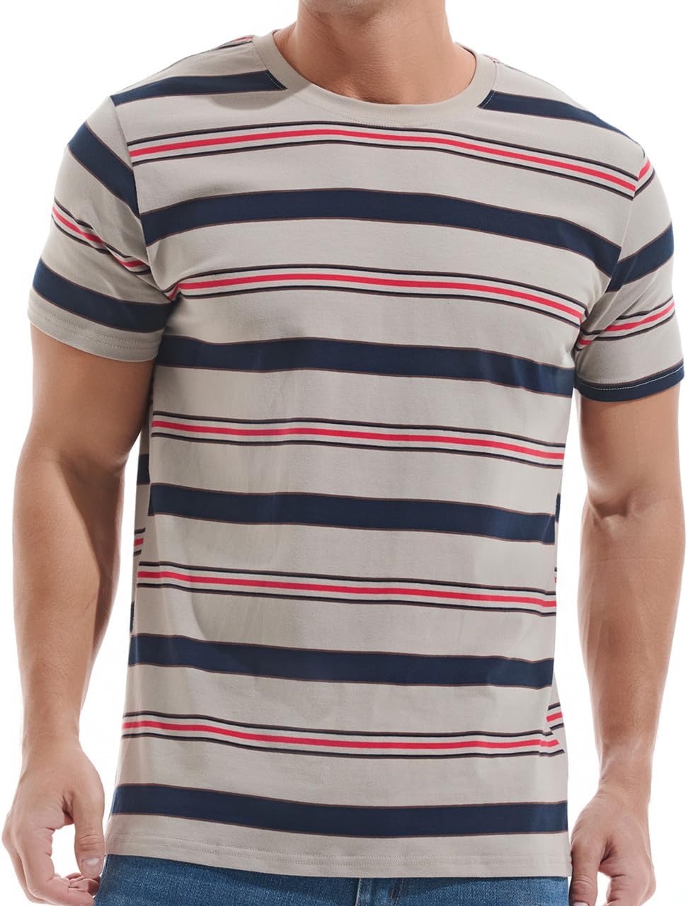 VEIISAR Men's Crewneck Striped T-Shirt for Comfort and Style