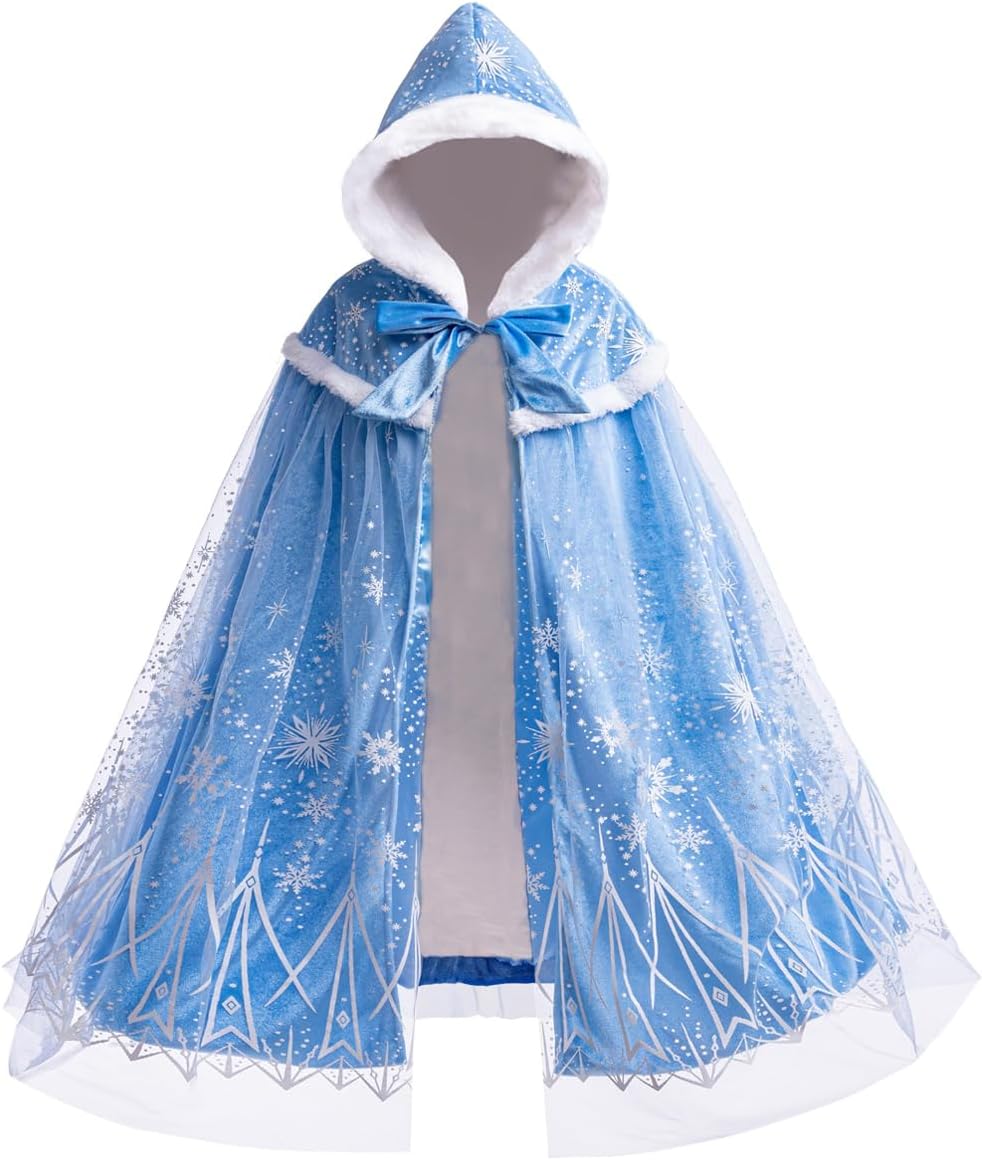 Girls Princess Cape for Elsa Kids Warm Hooded Cloak Dress Up