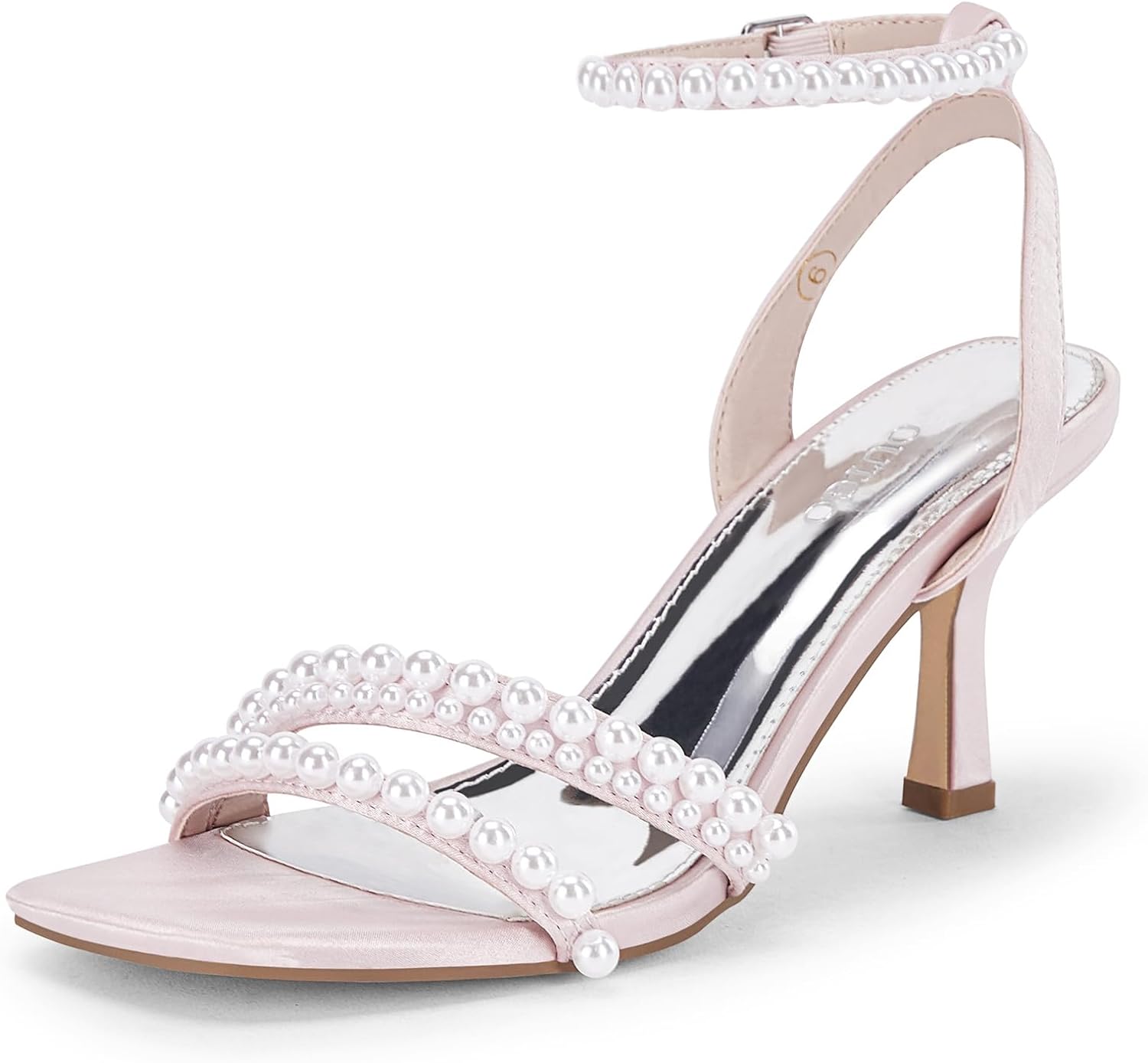 Coutgo Womens Pearl Kitten Heels Sandals for Summer Events