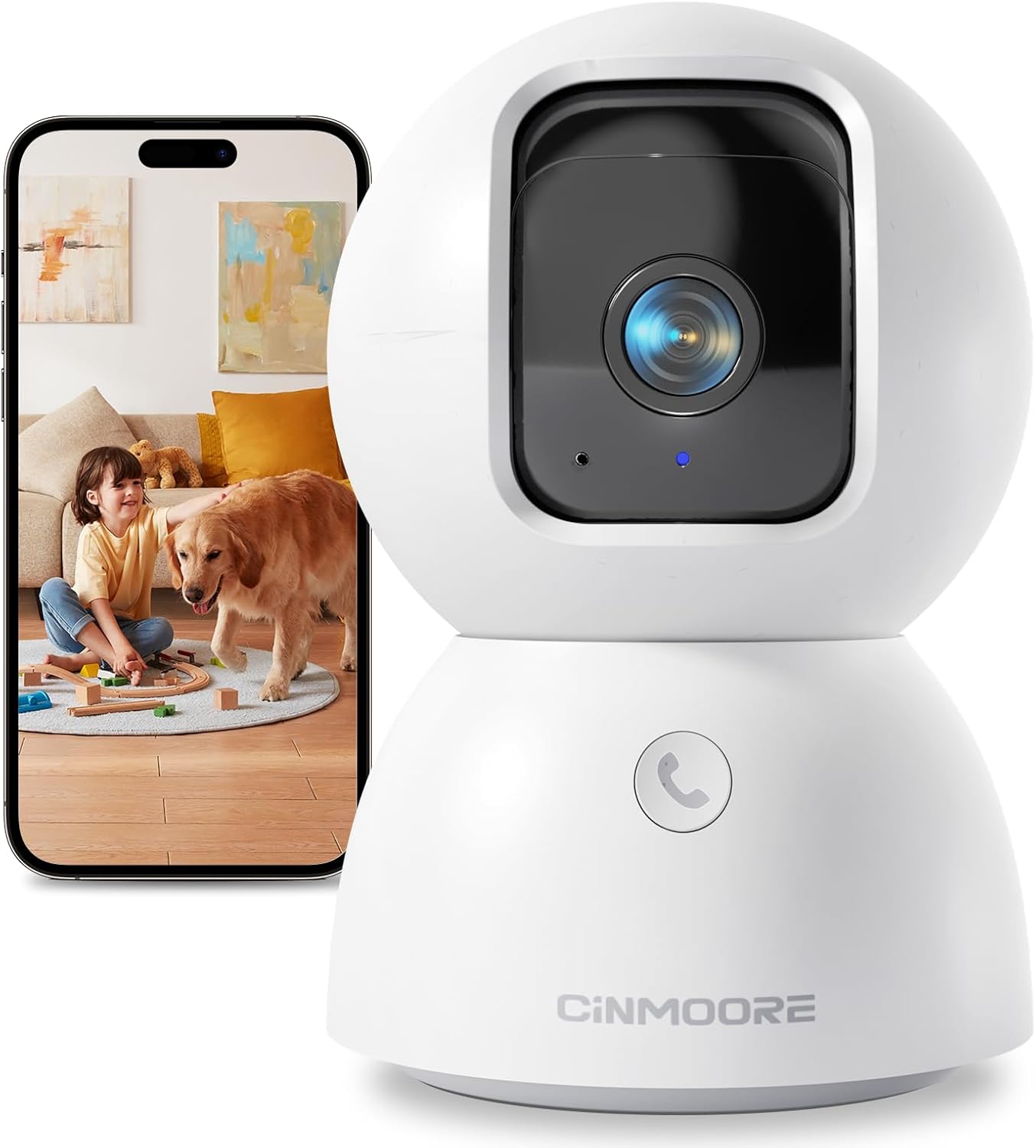 CINMOORE 3K Indoor Camera: 360 View, Night Vision, Motion Tracking