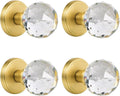 4 Pack Crystal Glass Dummy Door Knobs Satin Brass - Decorative Set
