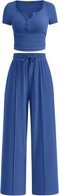 PRETTYGARDEN Womens 2 Piece Summer Ribbed Knit Set - Comfortable Pant