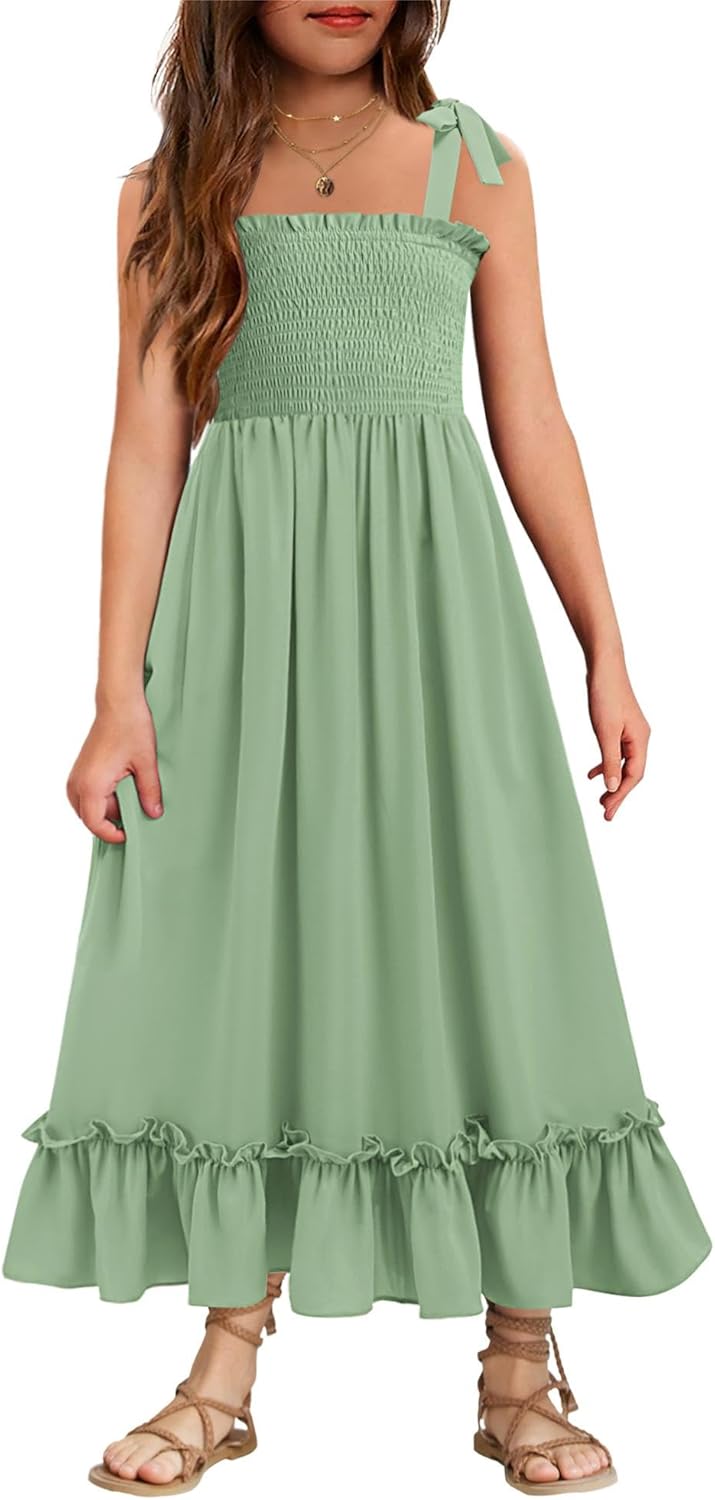 Arshiner Girls Summer Dress Boho Beach Casual Smocked Maxi Dress