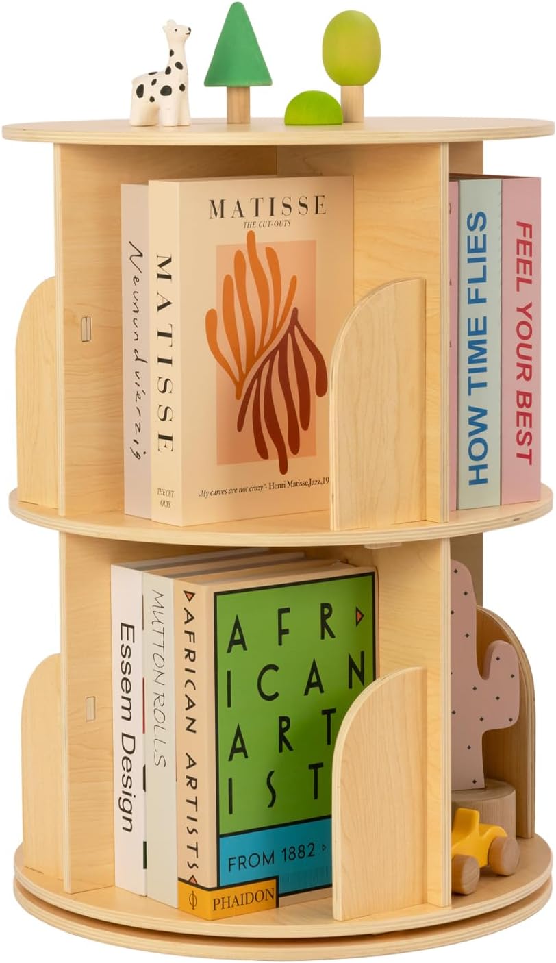 OOOK 2 Tier Rotating Bookshelf for Kidsroom and Living Room