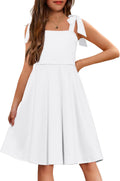 Girls Summer Tie Strap A-Line Dress for Ages 6-11 - Square Neck Party