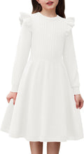 Girls Sweater Dress Lantern Sleeve Cable Knit Pullover Midi - Warm
